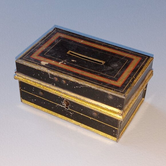 Antique Victorian English Make Small Metal Cash Box - Picture 12 of 15